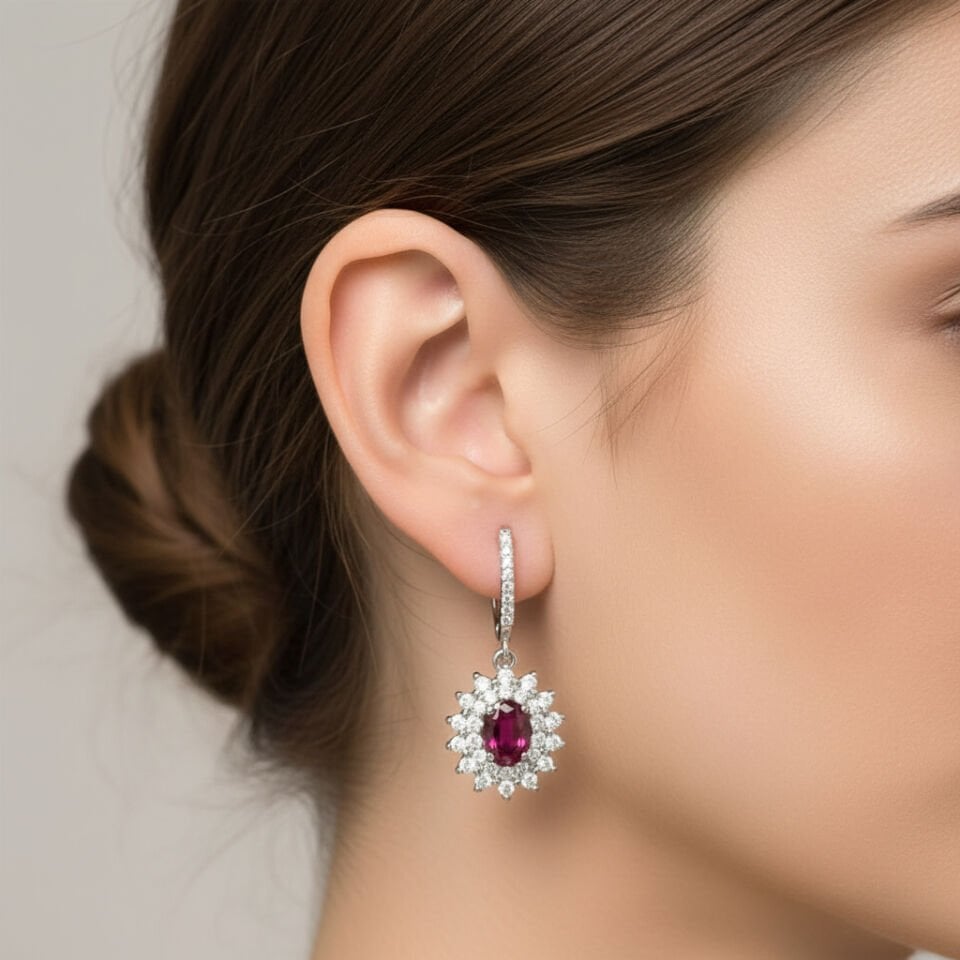Sallantılı Yakut Pırlanta Küpe  -   PK0001097