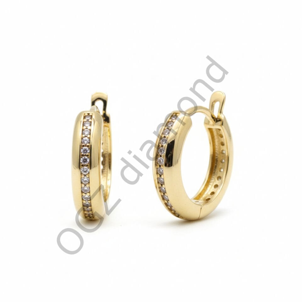 Ortası Pırlanta Sıralı Bombeli Altın Halka Küpe   -   PK0001128