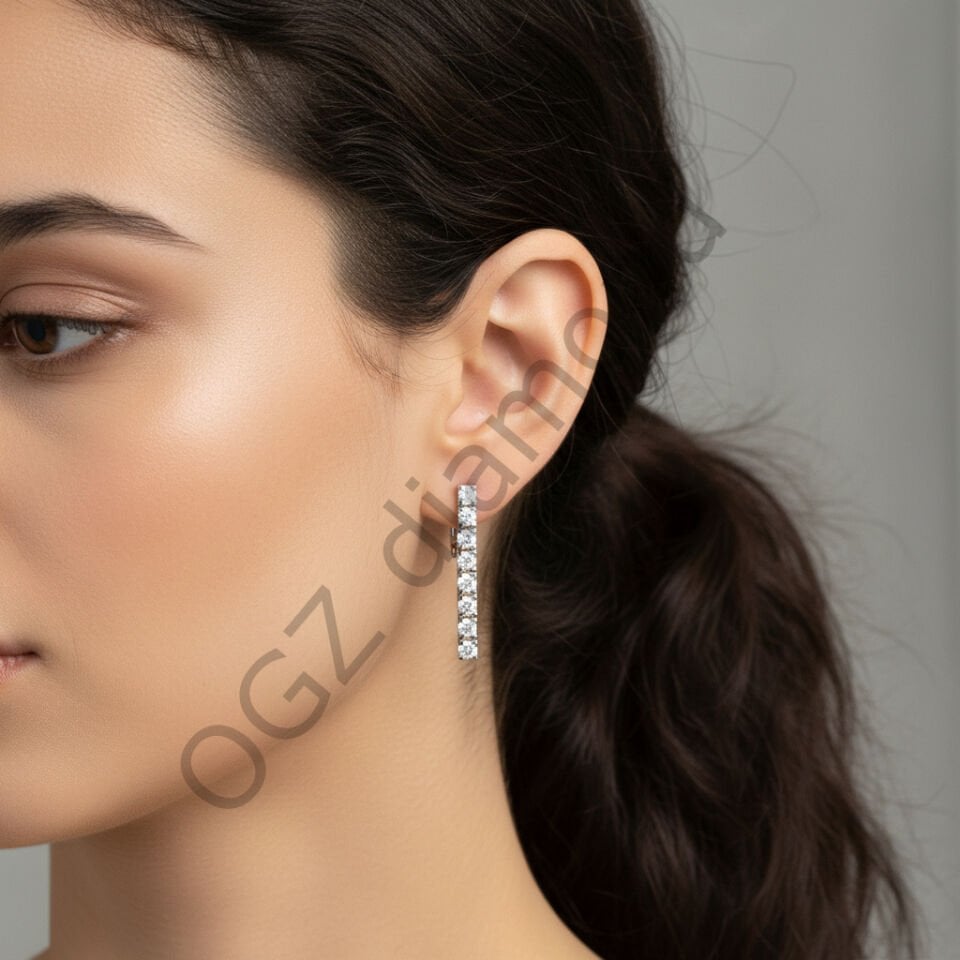 Tam Tur Pırlanta Taşlı Altın Suyolu Küpe   -   PK0001137