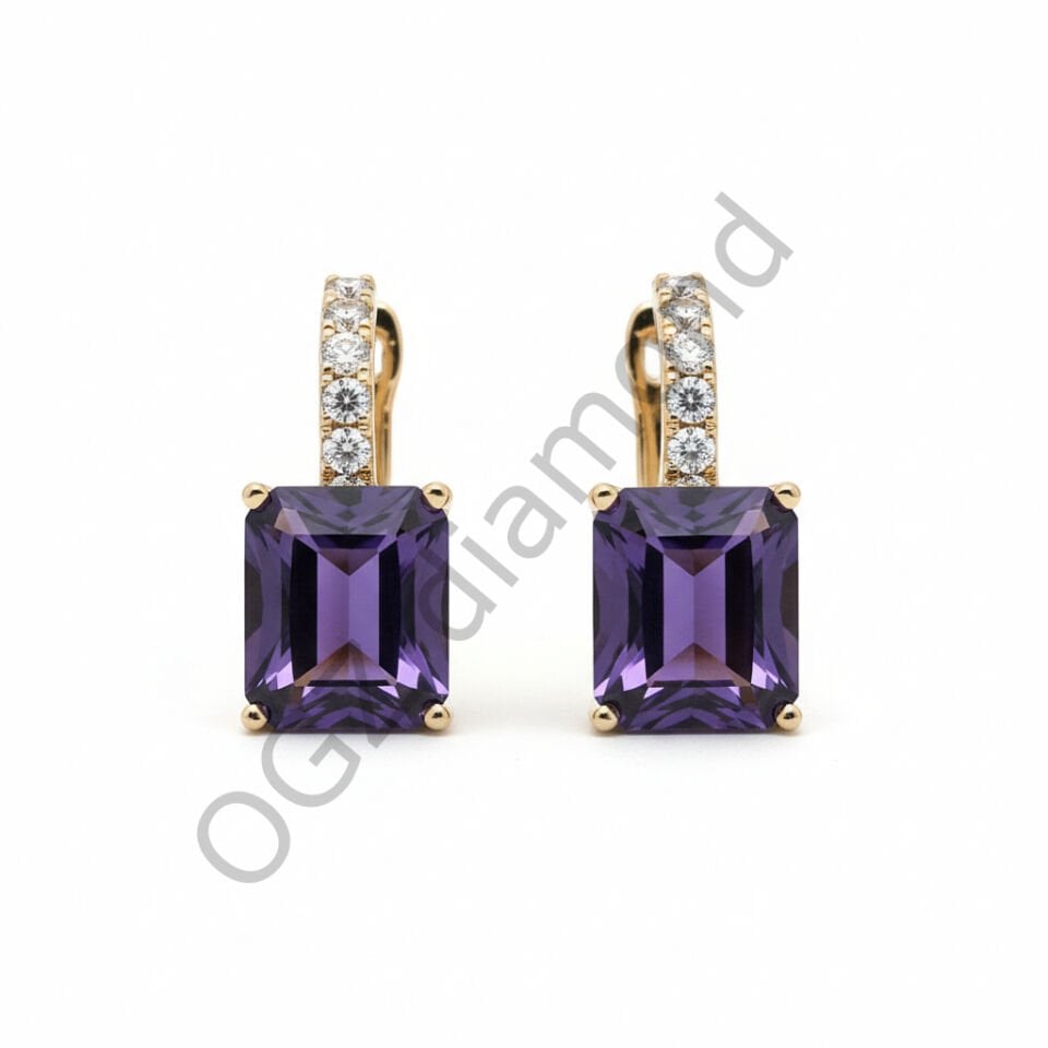 Royal Koleksiyonu: Baget Pırlanta Işıltılı Kare Amortisörlü Küpe   -   PK0001146