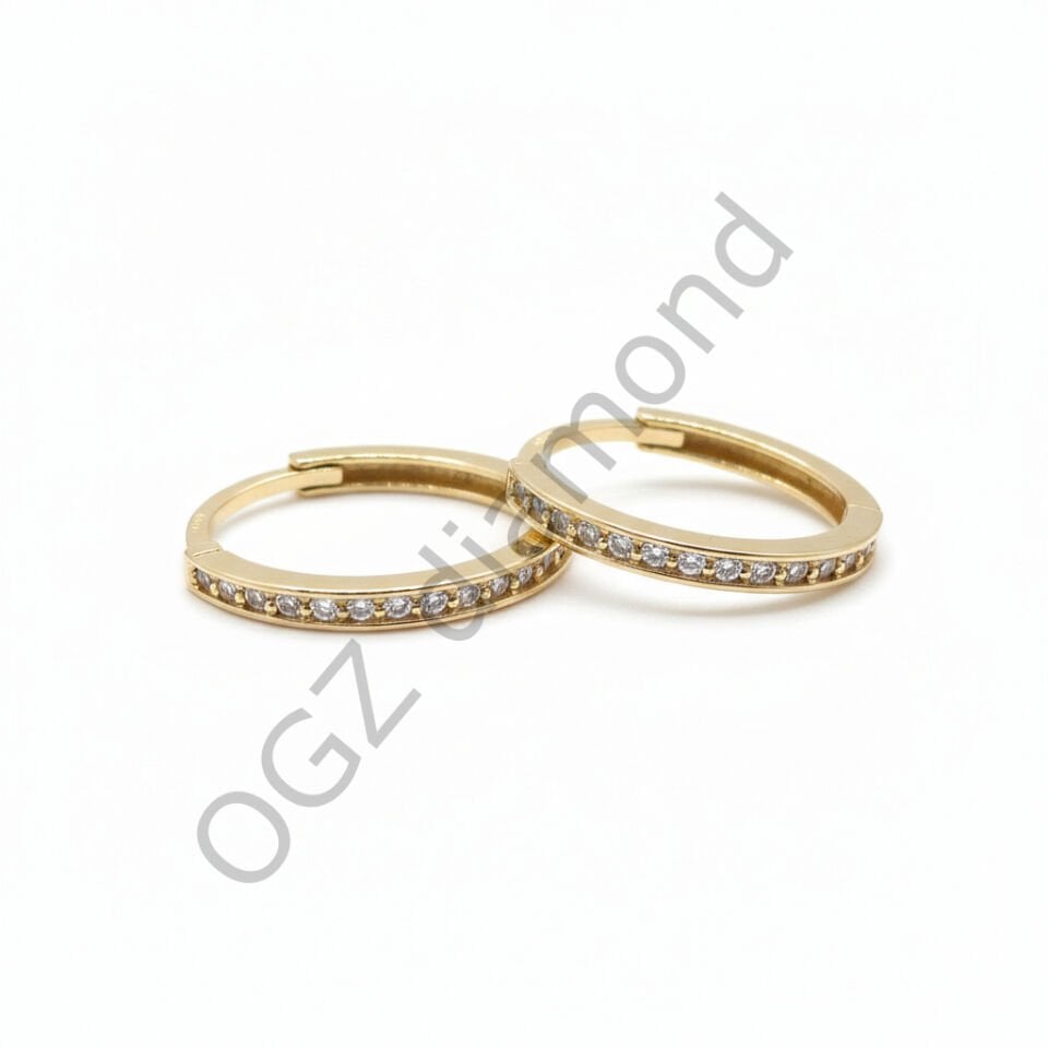 Tam Tur Pırlanta Taşlı Klasik Altın Halka Küpe   -   PK0001149