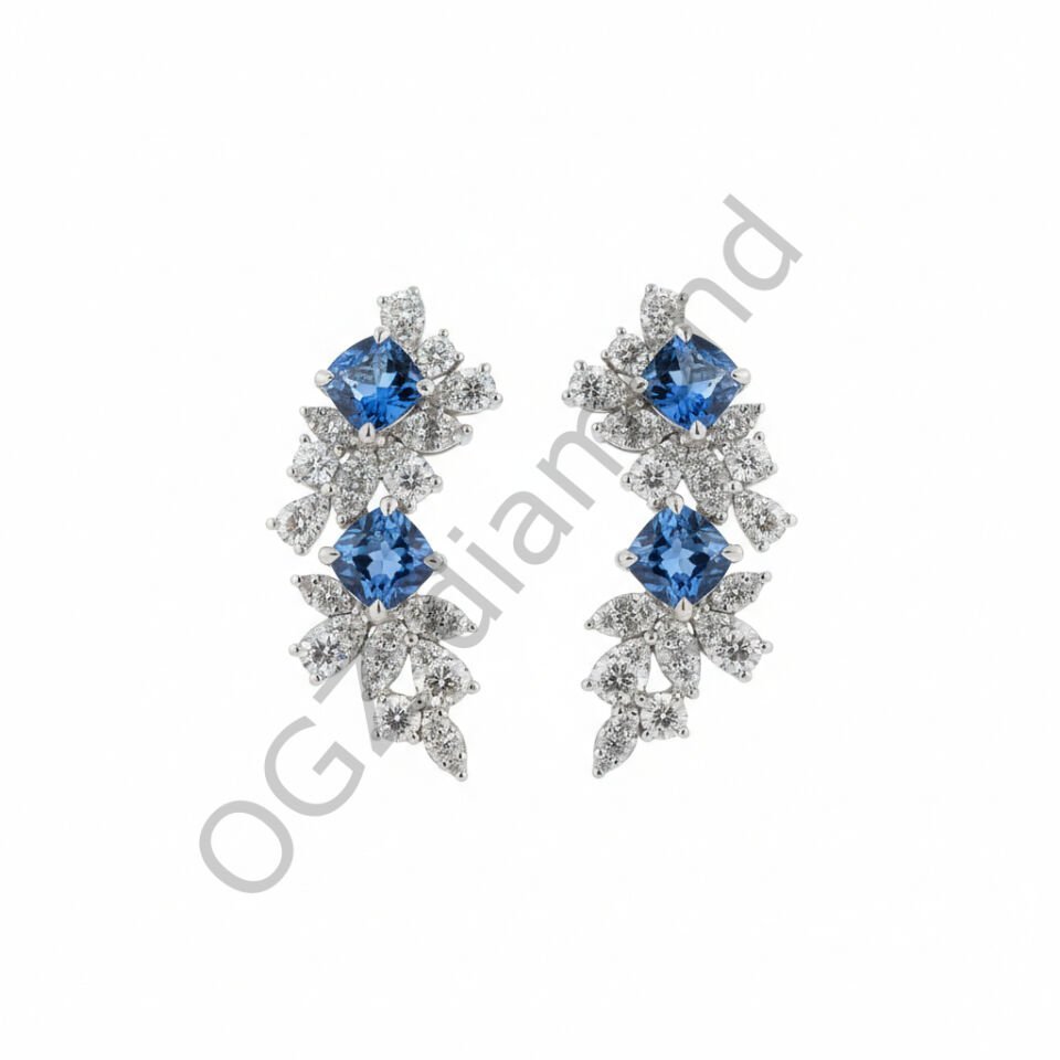 Safir Taşlı ve Markiz Kesim Pırlanta Buket Küpe  -   PK0001168