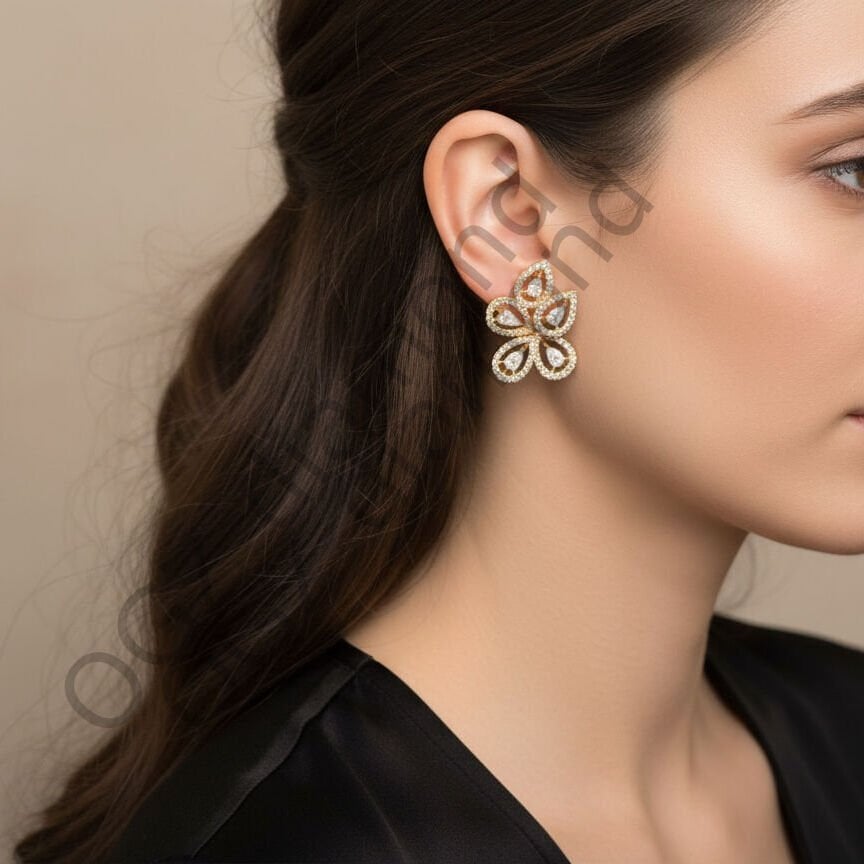 Floral Koleksiyonu: Damla ve Yuvarlak Kesim Pırlanta Çiçek Küpe   -   PK0001193