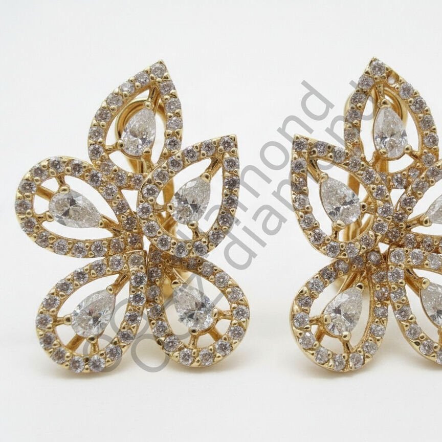 Floral Koleksiyonu: Damla ve Yuvarlak Kesim Pırlanta Çiçek Küpe   -   PK0001193