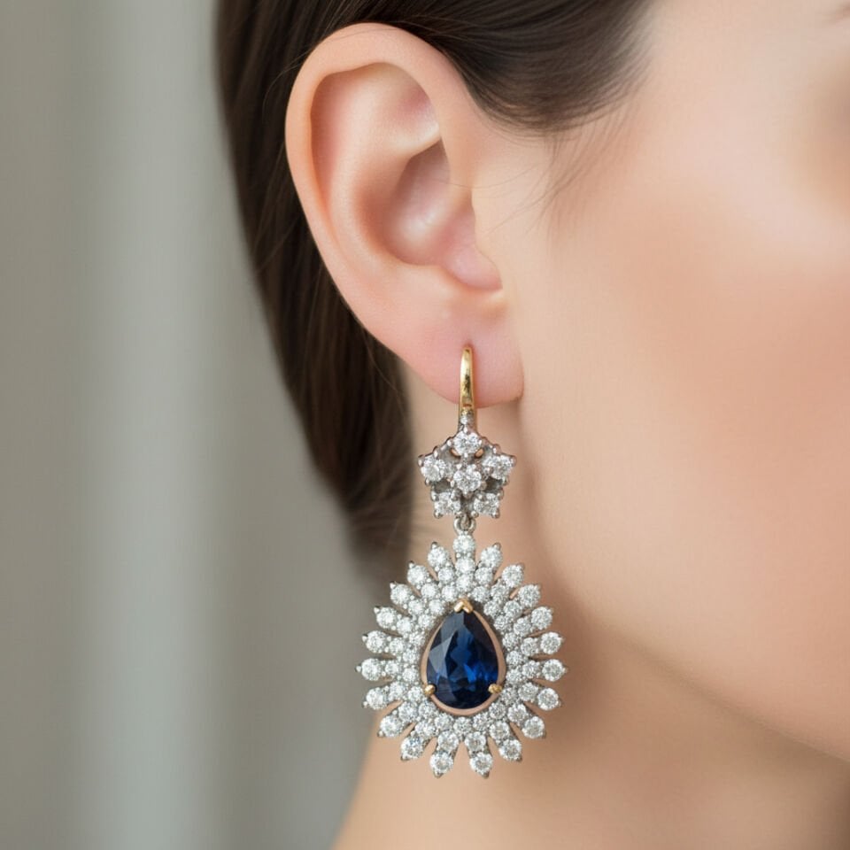Sallantılı Damla Kesim Safir Küpe   -   PK0001241