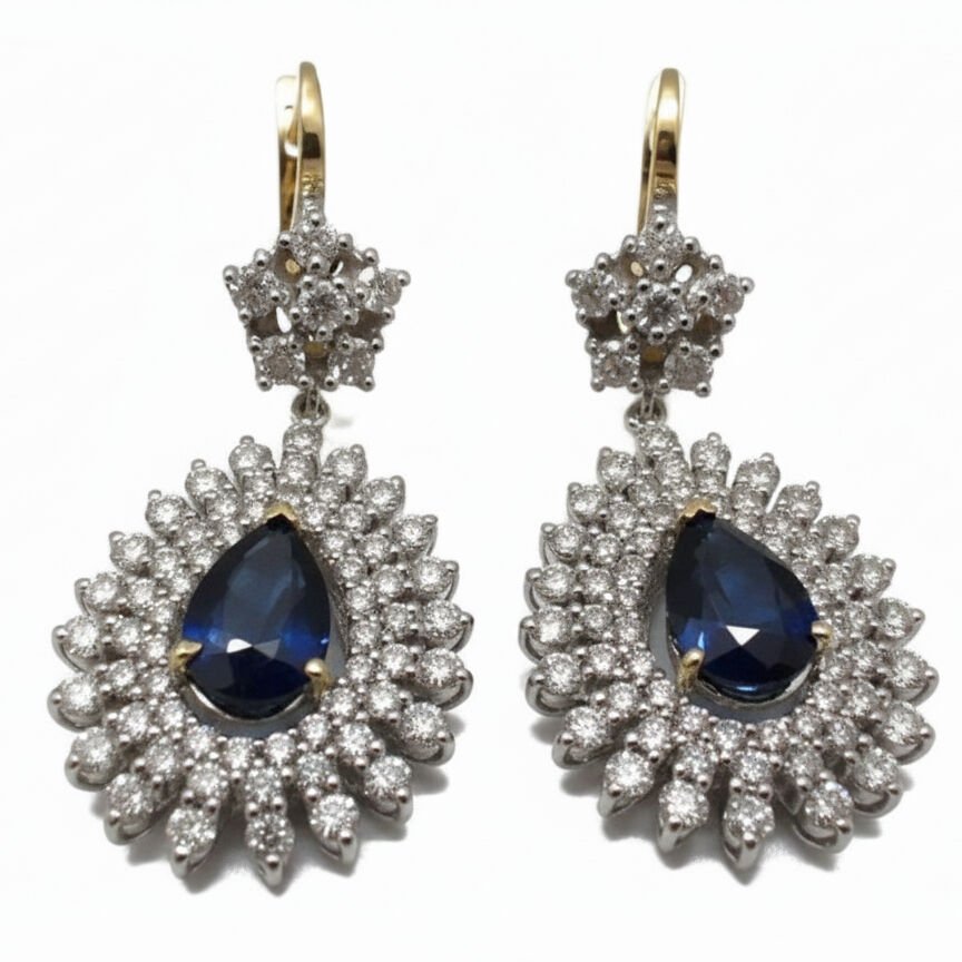 Sallantılı Damla Kesim Safir Küpe   -   PK0001241