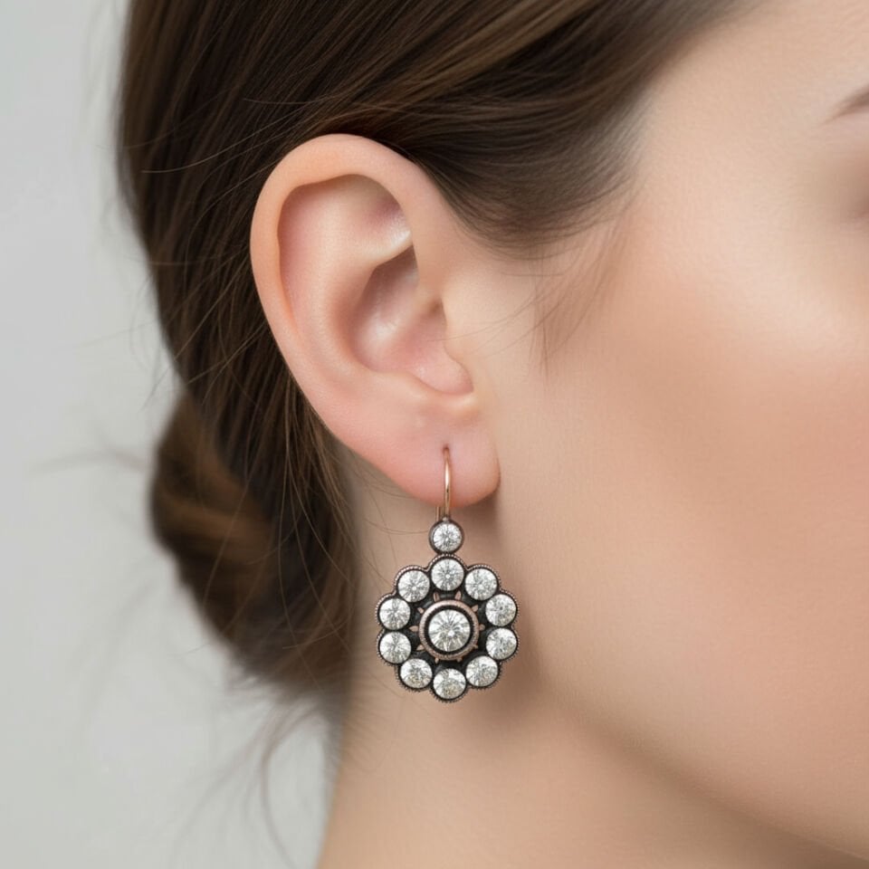 Elmas Montürlü Yuvarlak Kesim Pırlanta Gül Küpe   -   PK0001277