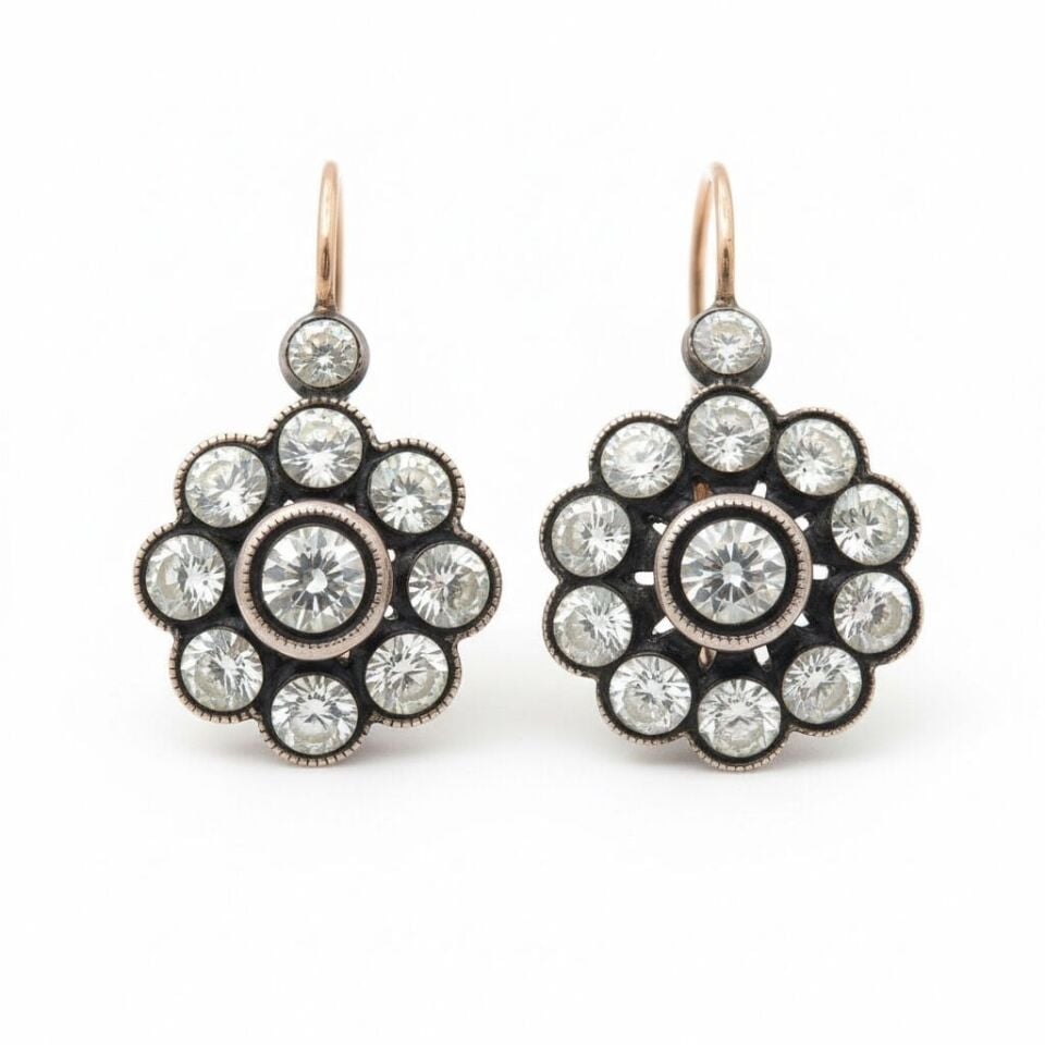 Elmas Montürlü Yuvarlak Kesim Pırlanta Gül Küpe   -   PK0001277