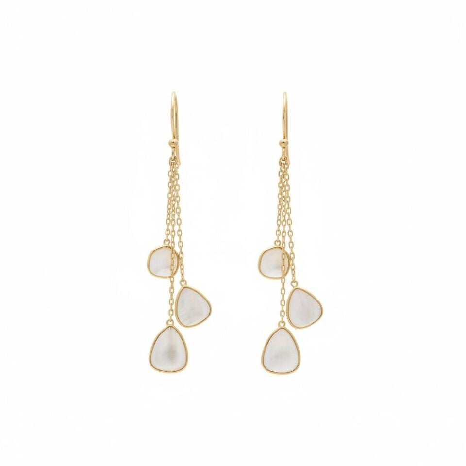 Sallantılı Damla Kesim Sedef Taşlı Altın Küpe   -   PK0001287