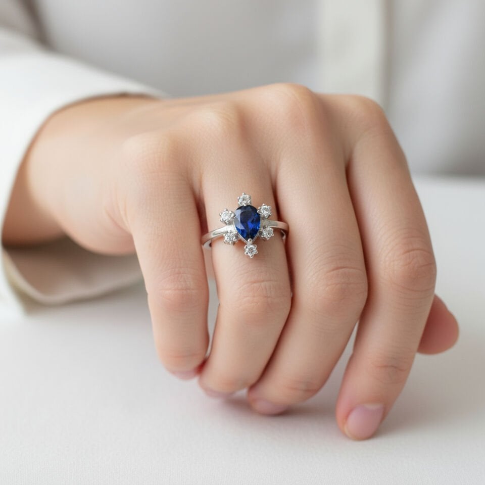 Damla Kesim Safir ve Pırlanta Taşlı Altın Kar Tanesi Yüzük   -   PY0000910