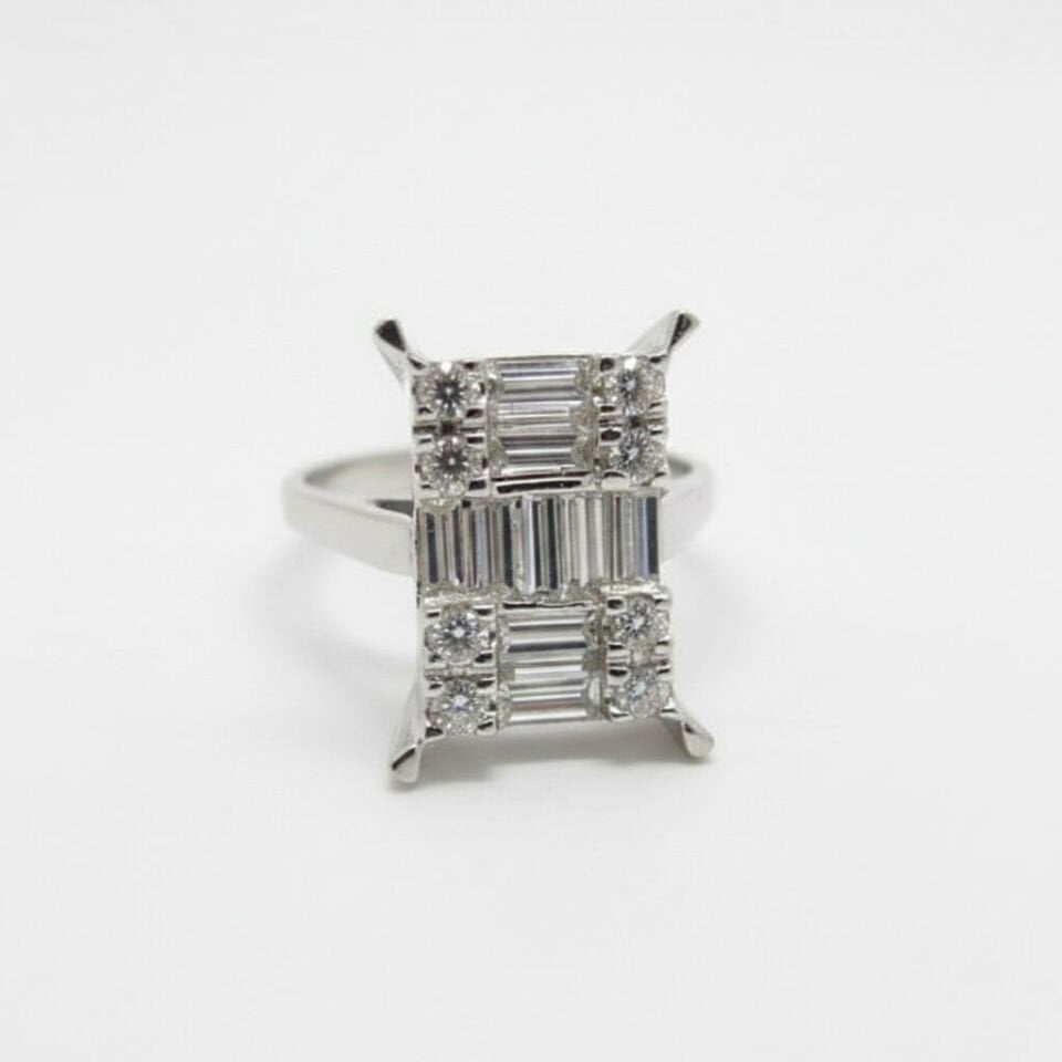 Baget ve Yuvarlak Kesim Pırlantalı Altın Statement Yüzük   -   PY0001091