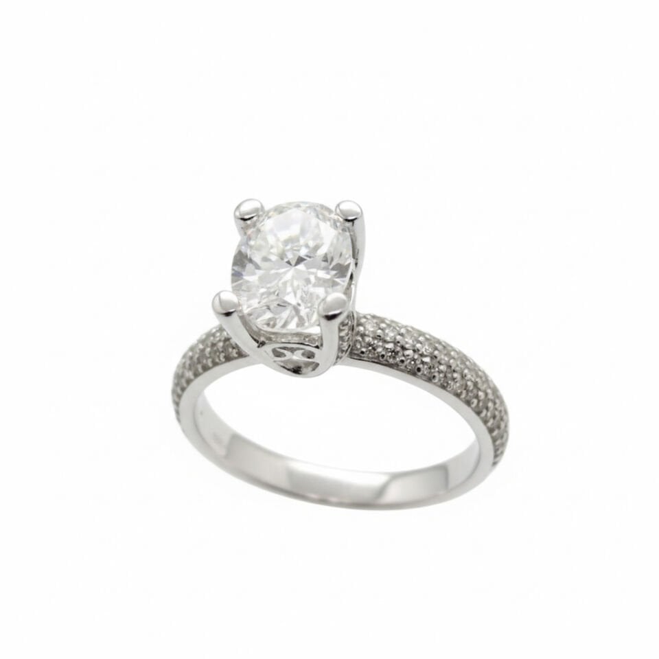 Pırlanta Cartier Ekolü Oval Kesim Pavé Detaylı Tektaş Yüzük   -   PY0001182