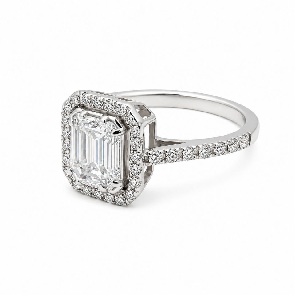 Emerald Kesim Pırlantalı Altın Halo Yüzük   -   PY0001254