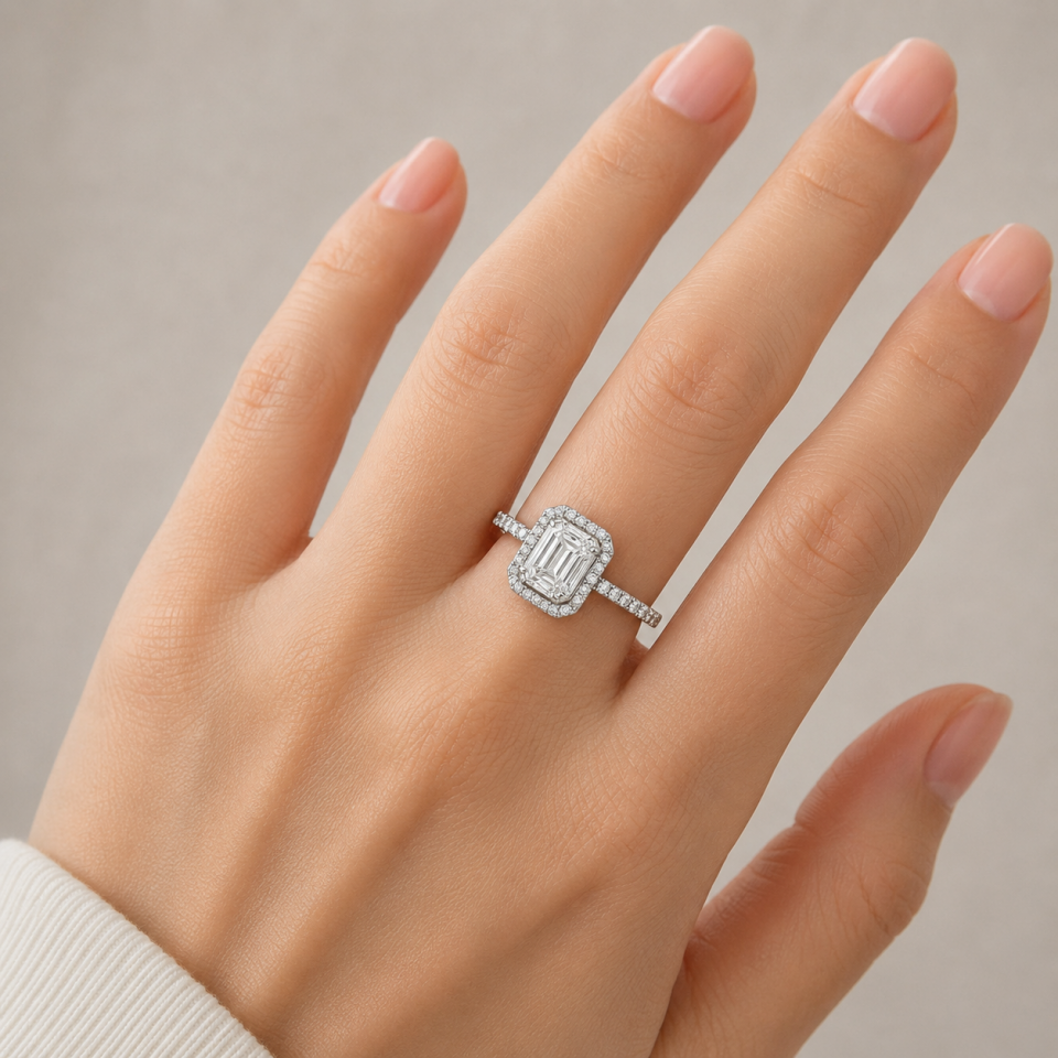 Emerald Kesim Pırlantalı Altın Halo Yüzük   -   PY0001254
