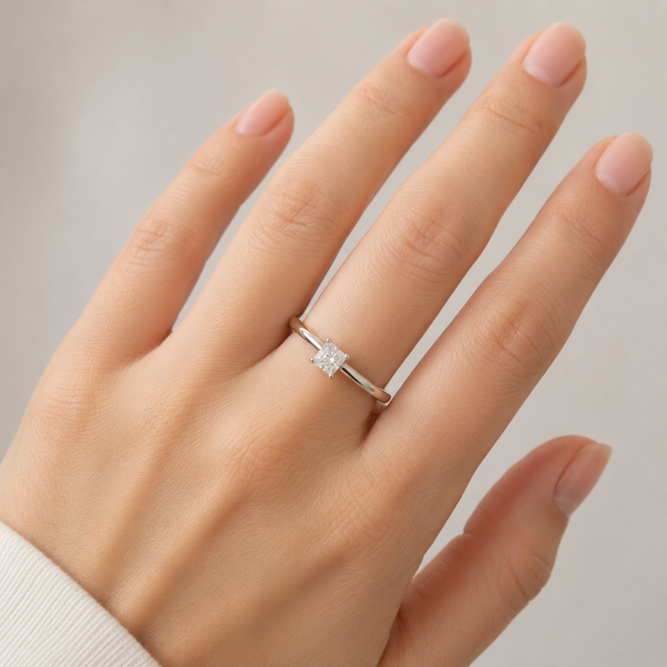 Pırlanta Princess Kesim Minimalist Tektaş Yüzük   -   PY0002021