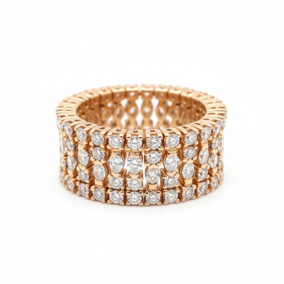 Luxury Statement Koleksiyonu: Markiz ve Yuvarlak Dizimli Çok Sıralı Görkemli Pırlanta Yüzük   -   PY0002709