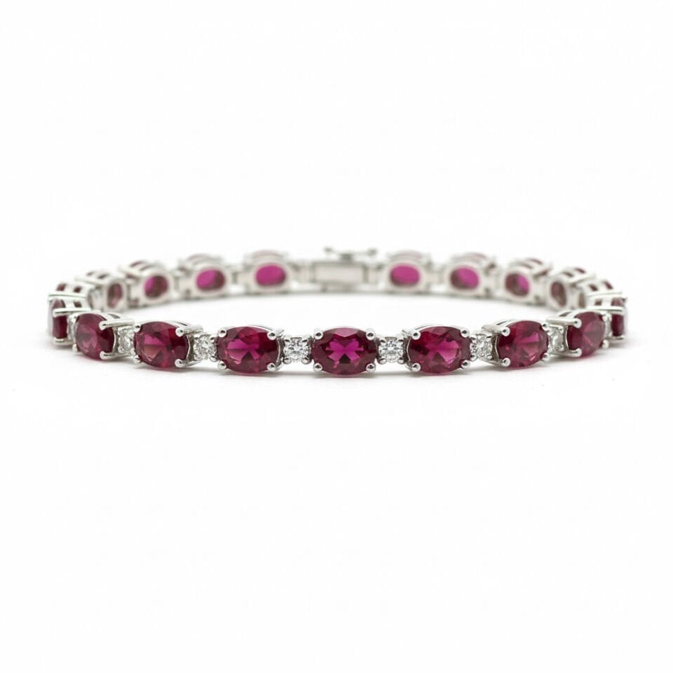 Pırlanta ve Yakut Cartier Ekolü Oval Kesim Riviera Suyolu Bileklik   -   PB0001232