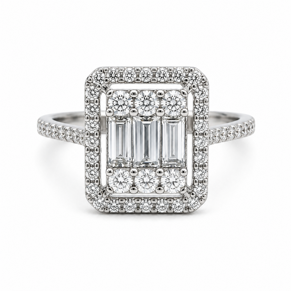 Emerald ve Baget Pırlanta Çerçeveli Modern Tasarım Yüzük   -   PY0002720