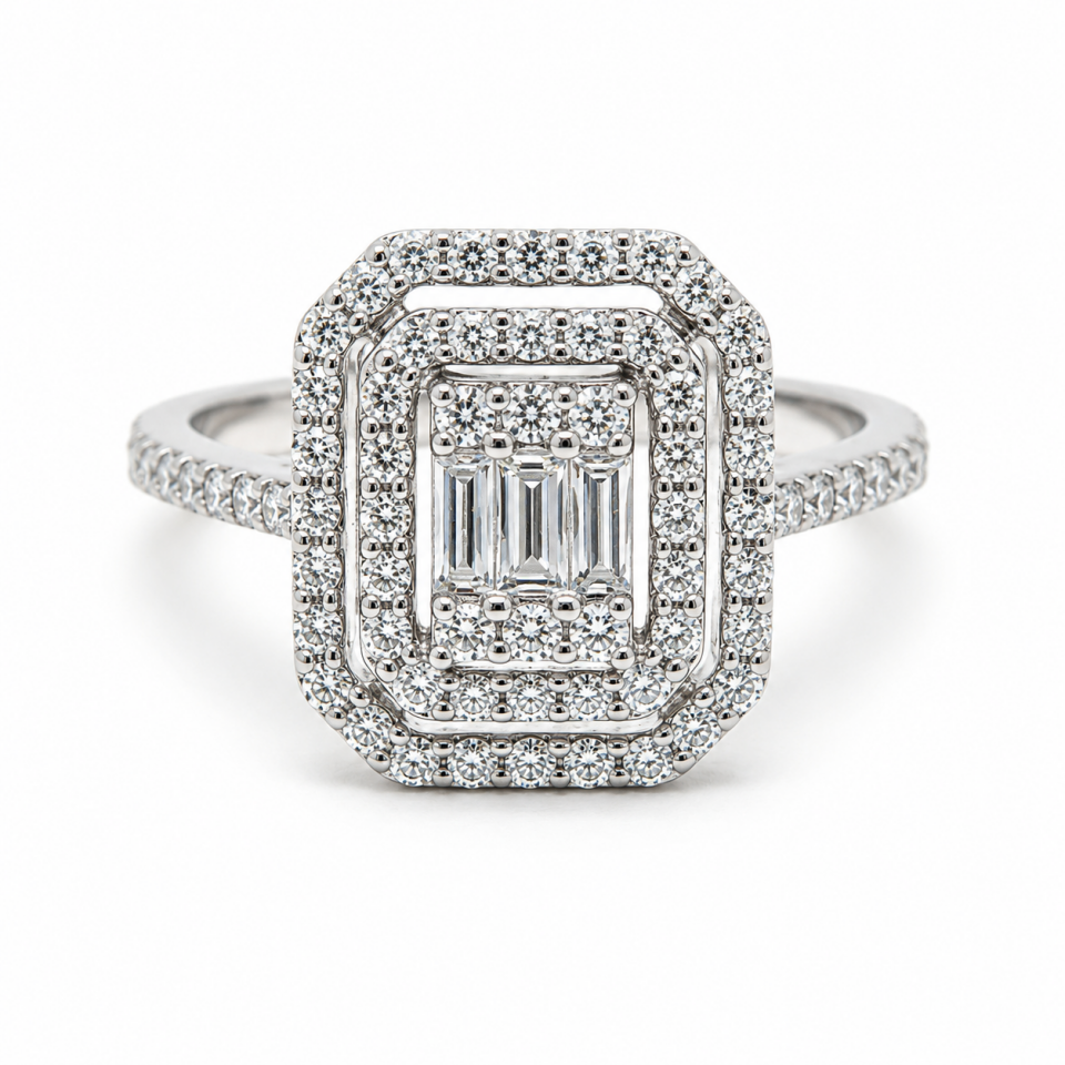 Emerald ve Baget Pırlanta Çerçeveli Modern Yüzük   -   PY0002721