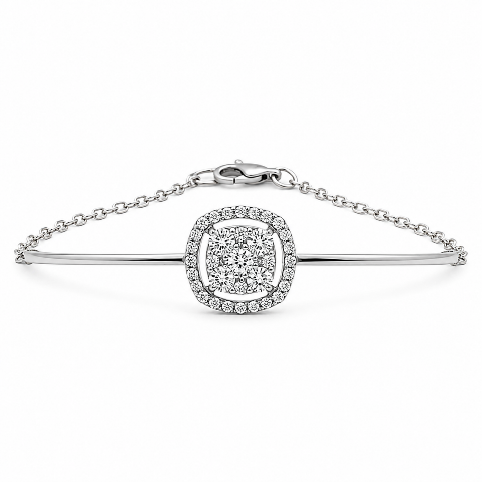 Pırlanta Halo Tasarım Modern Kelepçe Bileklik   -   PB0001253