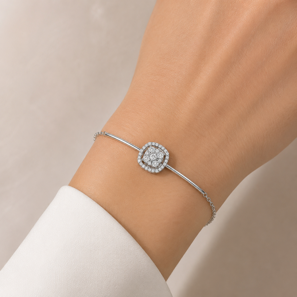 Pırlanta Halo Tasarım Modern Kelepçe Bileklik   -   PB0001253