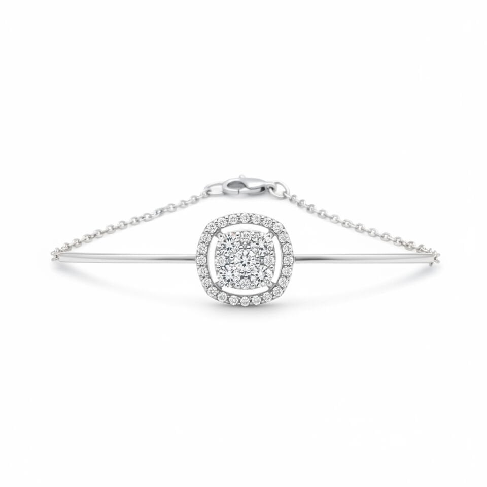 Pırlanta Halo Tasarım Modern Kelepçe Bileklik   -   PB0001253