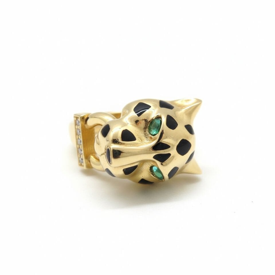 Panthère de Luxury Koleksiyonu: Zümrüt Gözlü ve Pırlanta İşlemeli  İkonik Panter Yüzük   -   PY0002724