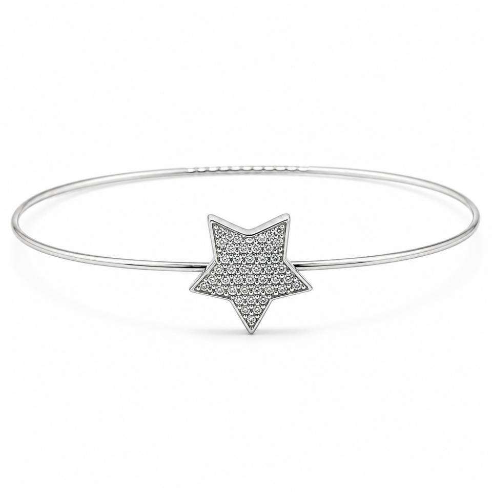Pırlanta Işıltılı Yıldız Figürlü Minimalist Kelepçe Bileklik   -   PB0001268