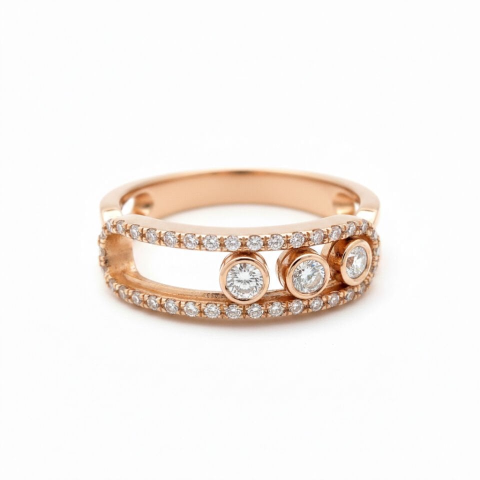 Üçlü Pırlanta Hareketli (Messika-Move) Tasarım Modern Altın Yüzük   -   PY0002734