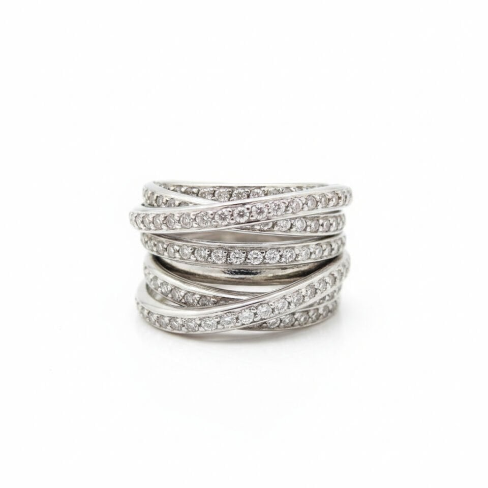 Pırlanta Taşlı Çoklu Sarmal Tasarım Beyaz Altın Fantezi Alyans Yüzük   -   PY0002748