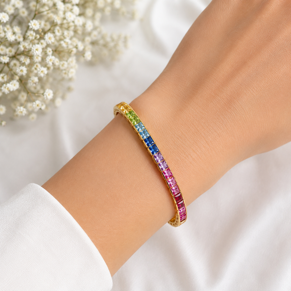 Karışık Safir ve Pırlanta Rainbow Suyolu Bileklik   -   PB0001295