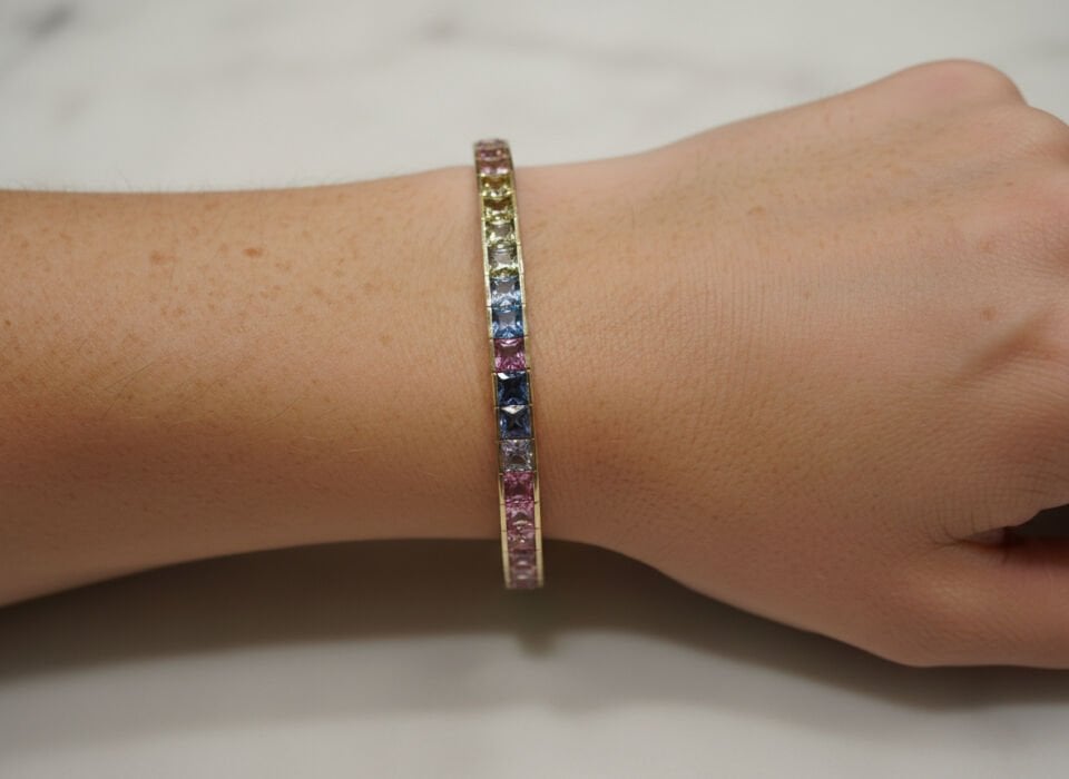 Karışık Safir ve Pırlanta Tiffany Ekolü Rainbow Suyolu Bileklik   -   PB0001295