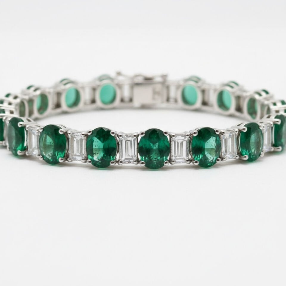 Pırlanta ve Zümrüt Cartier Ekolü Oval Kesim Riviera Bileklik   -   PB0001308