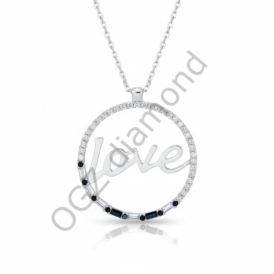 Pırlanta Taşlı Işıltılı ''Love'' Yazılı Eternity Halka Kolye   -   PG0000210