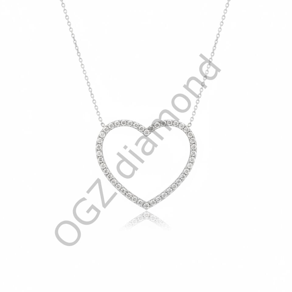 Pırlanta Taşlı Işıltılı Büyük Kalp Figürlü Eternity Kolye   -   PG0000532