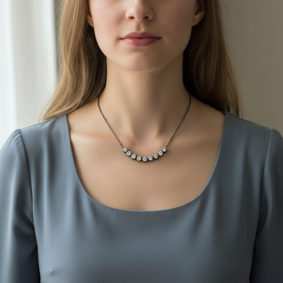 Sıralı Yuvarlak Kesim Pırlantalı Elmas Montür Kolye   -   PG0000759