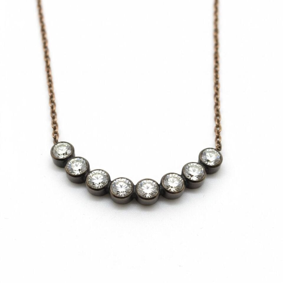 Sıralı Yuvarlak Kesim Pırlantalı Elmas Montür Kolye   -   PG0000759