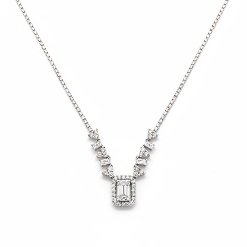 Modern Baget ve Yuvarlak Kesim Pırlanta V-Kolye   -   PG0000887