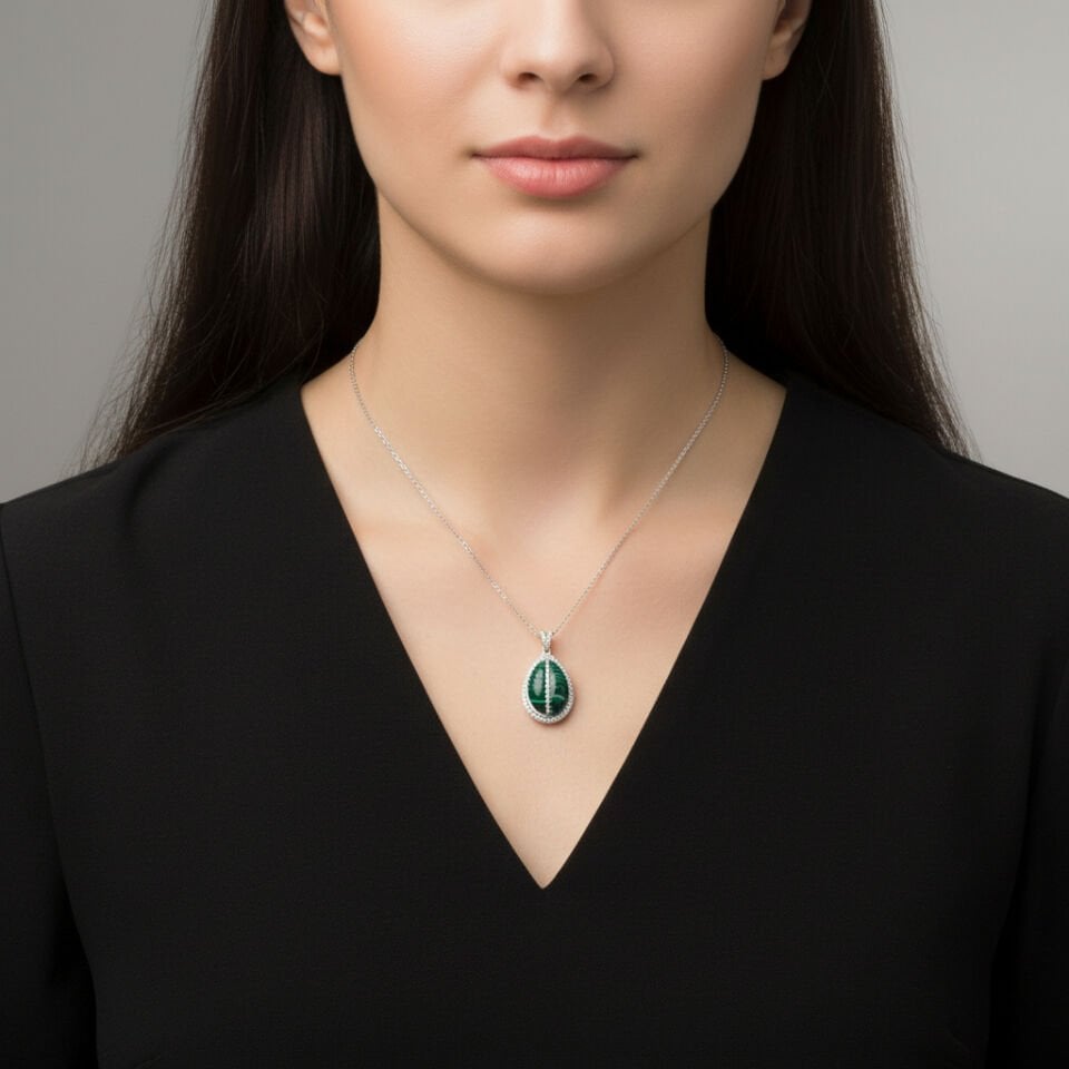 Damla Kesim Malakit ve Pırlanta Halo Kolye   -   PG0001002