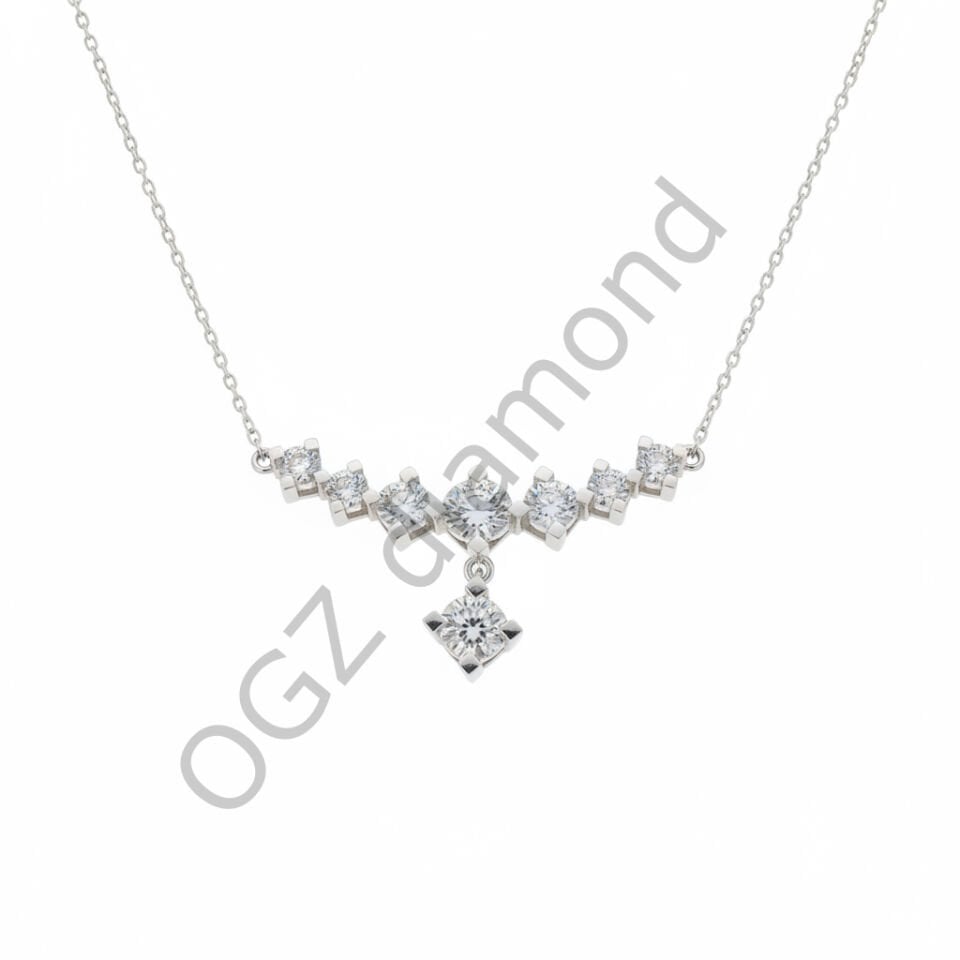 Altın Pırlanta Işıltılı Geometrik V-Form Damla Detaylı Kolye   -   PG0001071