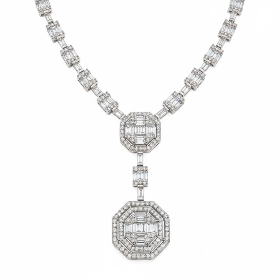 Baget ve Yuvarlak Kesim Pırlanta Dizilimli Statement Kolye   -   PG0001116