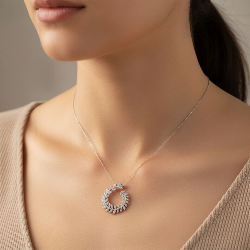 Sıralı Markiz Kesim Pırlanta Defne Dalı Halka Kolye   -   PG0001118