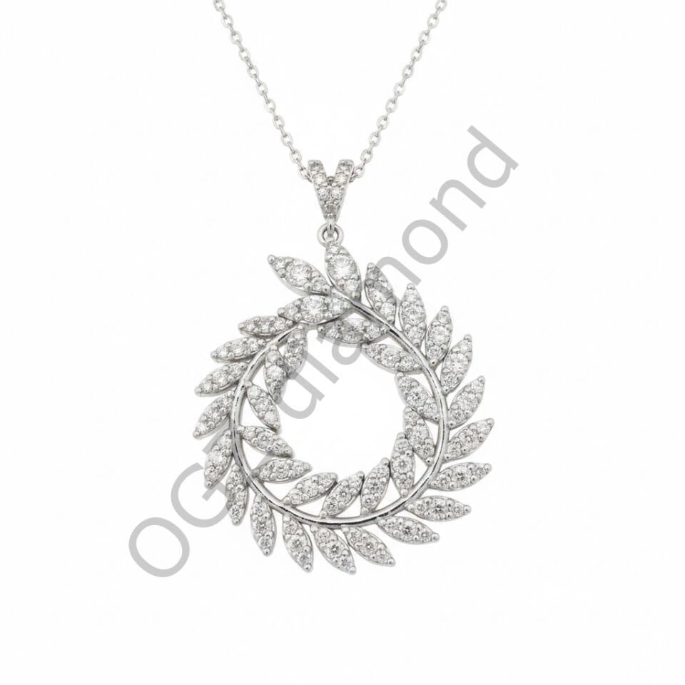 Pırlanta Işıltılı Defne Dalı Formlu Eternity Halka Kolye   -   PG0001119