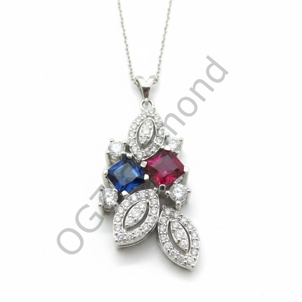 Pırlanta, Safir ve Yakut Cartier Ekolü Markiz Formlu Buket Kolye   -   PG0001121