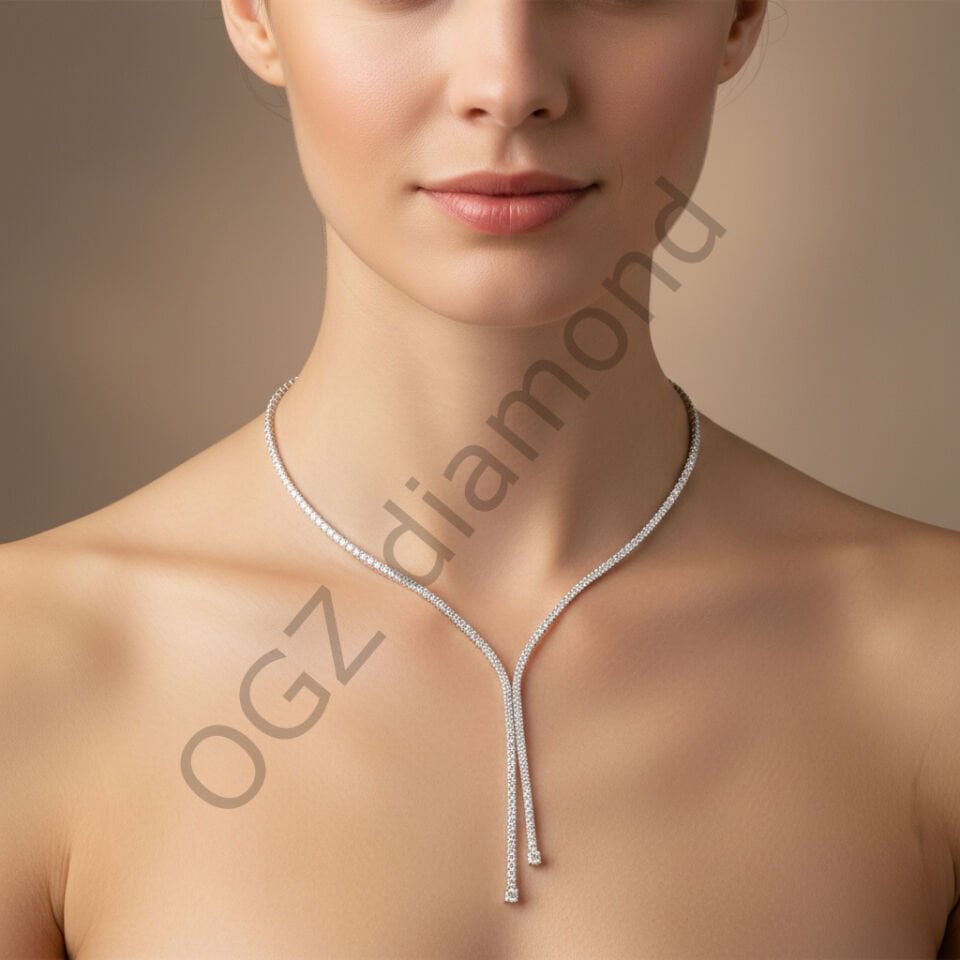 Pırlanta Işıltılı Y-Form Riviera Suyolu Gerdanlık Kolye-   PG0001387