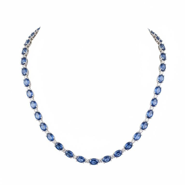 Oval Kesim Safir ve Pırlanta Su Yolu Gerdanlık   -   PG0001390