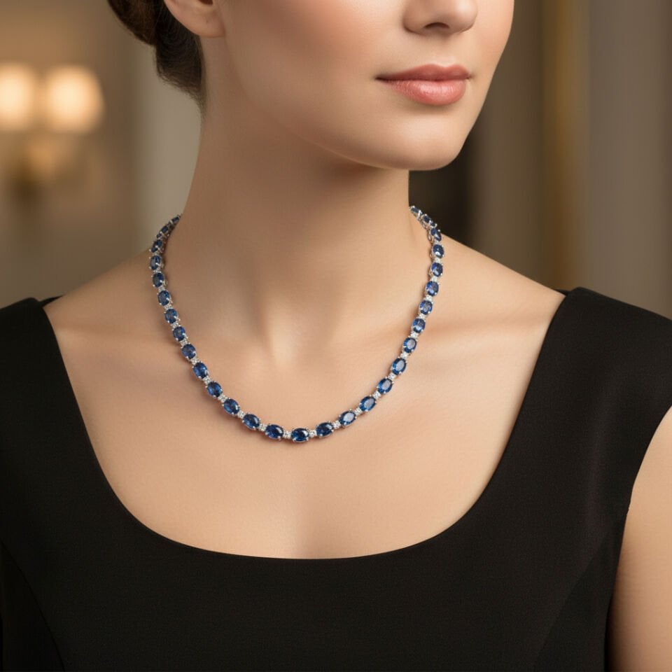 Oval Kesim Safir ve Pırlanta Su Yolu Gerdanlık   -   PG0001390