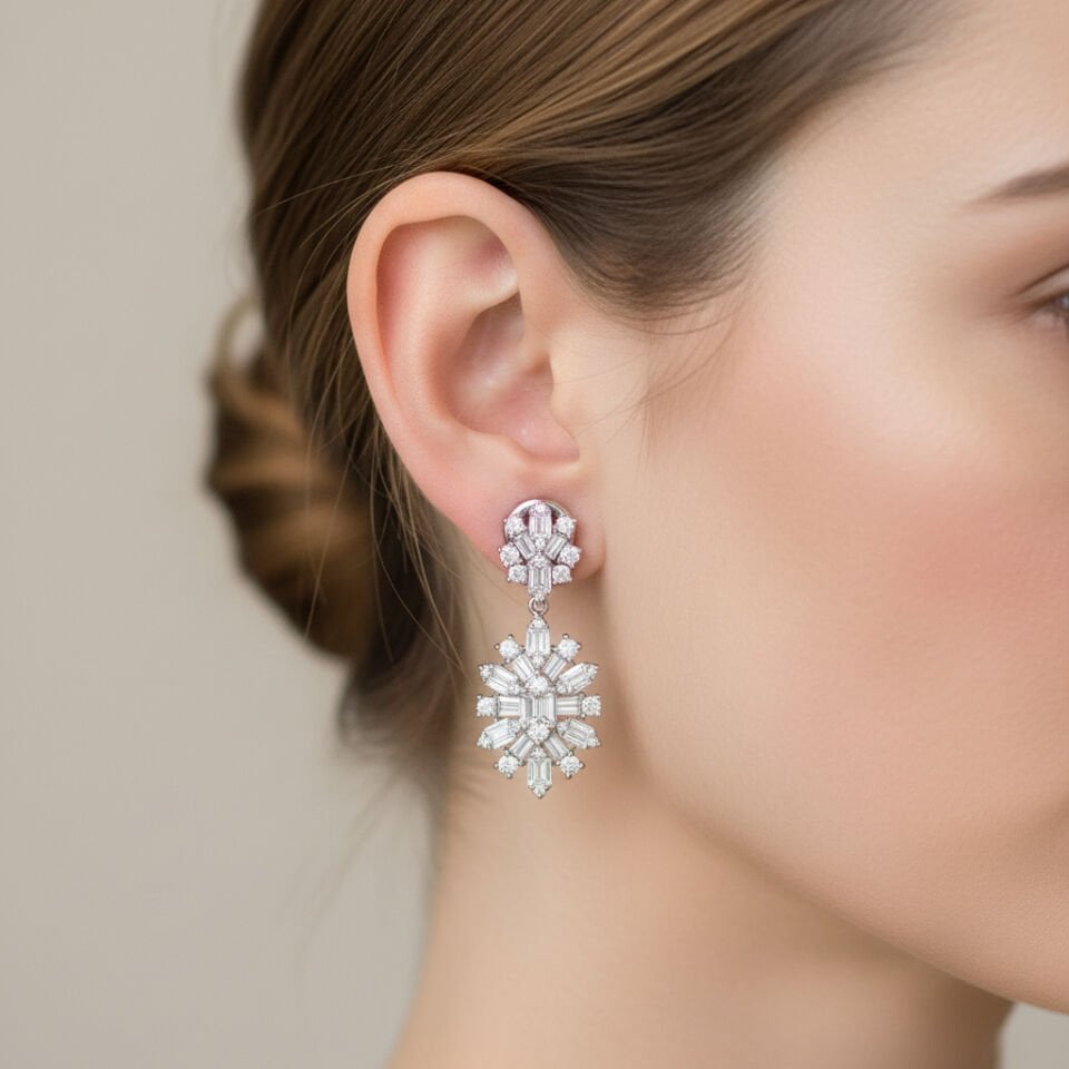 Markiz ve Baget Kesim Pırlantalı Kar Tanesi Küpe   -   PK0000426