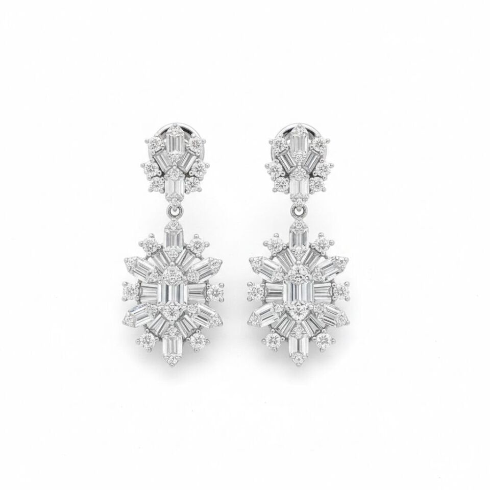 Markiz ve Baget Kesim Pırlantalı Kar Tanesi Küpe   -   PK0000426