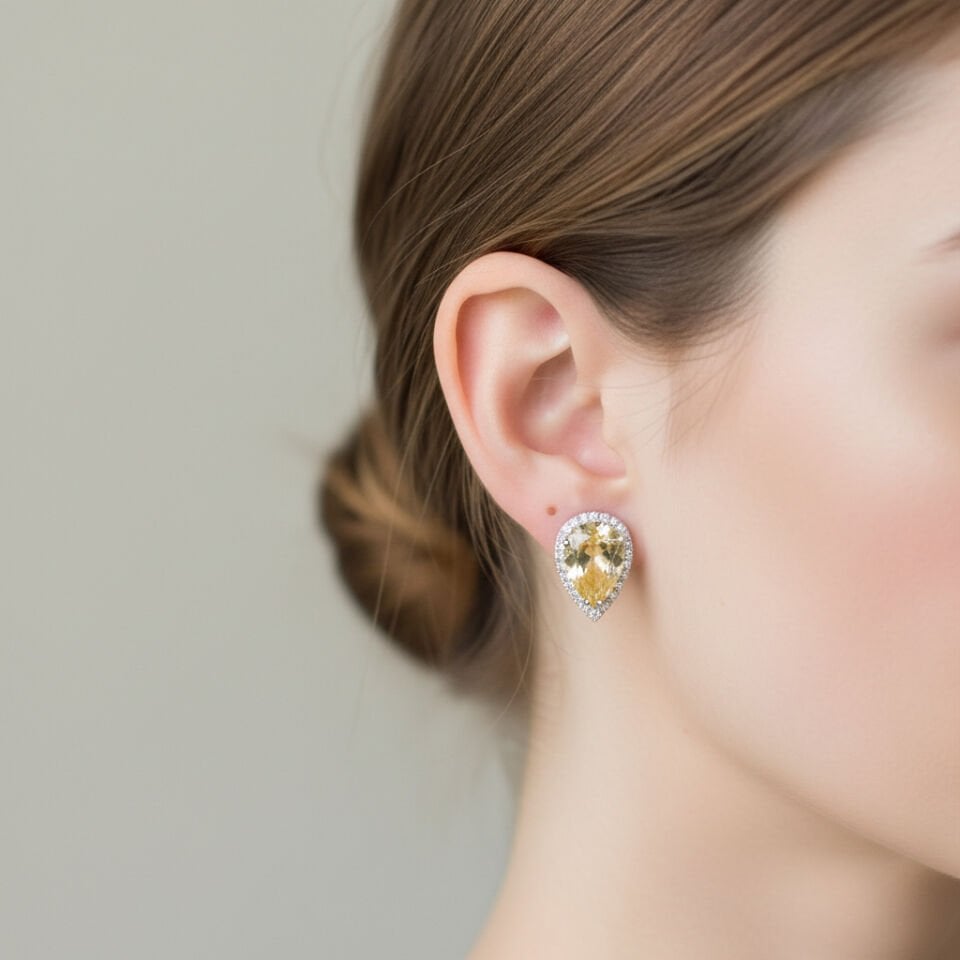 Damla Kesim Sitrin ve Pırlanta Taşlı Halo Küpe   -   PK0000735